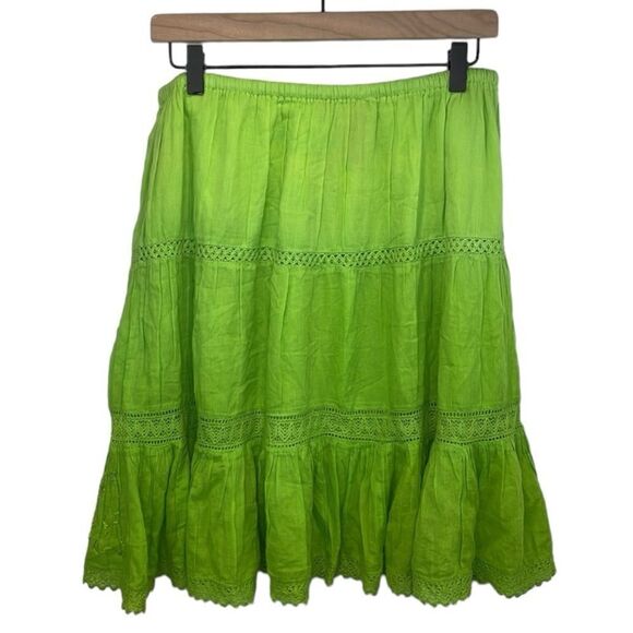 KommotionNY Boho Pull On  Tiered embellished Crochet detailed green skirt Large - Picture 2 of 10